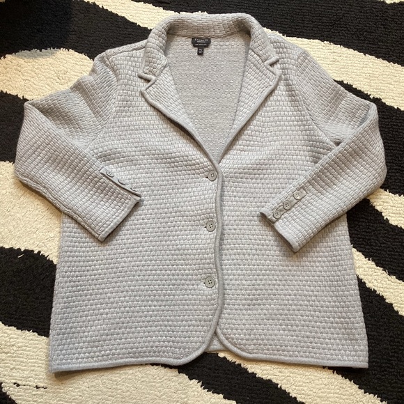 Talbots Light Grey 100% Merino Wool Tight Knit Blazer Cardigan Sweater 
Sz XLP - Picture 1 of 12